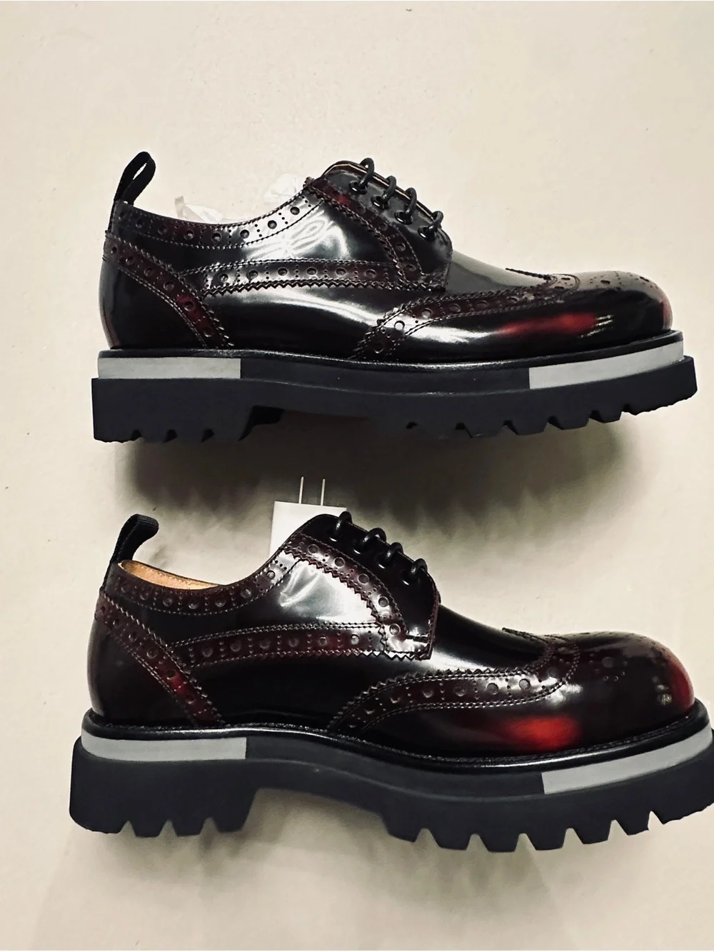 Men's Glossy Burgundy Wingtip Derby with Lug Sole